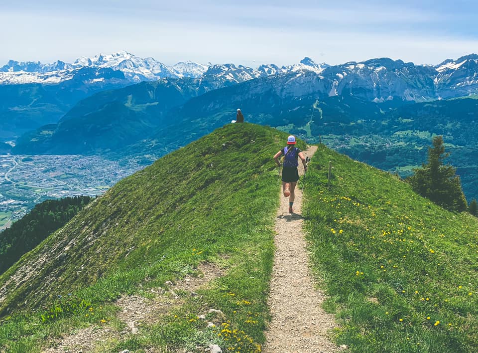 RUNNING ON TOP OF A MOUNTAIN - skyrunning girl french alpes girl running on a mountain top in chamonix france europe skyrunner us skyrunning team woman women new star champion